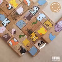 پازل و جورچین  دومینوی چوبی  حیوانات  نقاشی شده با دست خلاقیت افزایش تمرکز