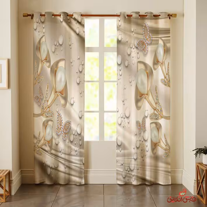 پرده 2عددی طرح مروارید و پروانه کد 2620