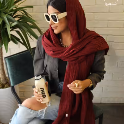 شال پلیسه نخی تک رنگ قواره استاندارد رنگ زرشکی