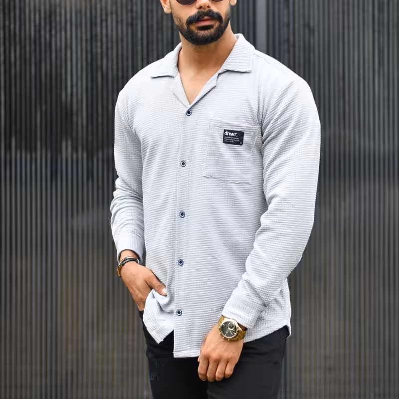 پیراهن مردانه جنس پارچه بیسکوییتی پفکی کشی رنگبندی4 رنگ سایزبندی L الی 3XL