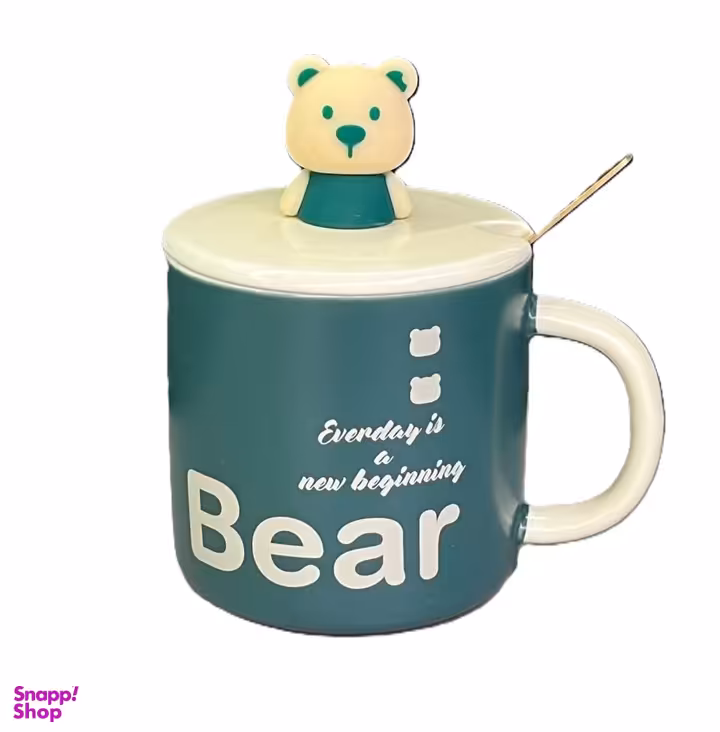 ماگ مدل خرسی به همراه درب و قاشق