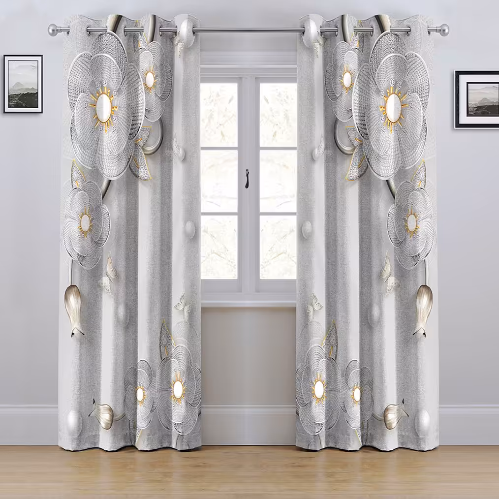 پرده  پانچی مدل گل نقره ی ابعاد ارتفاع280در عرض145