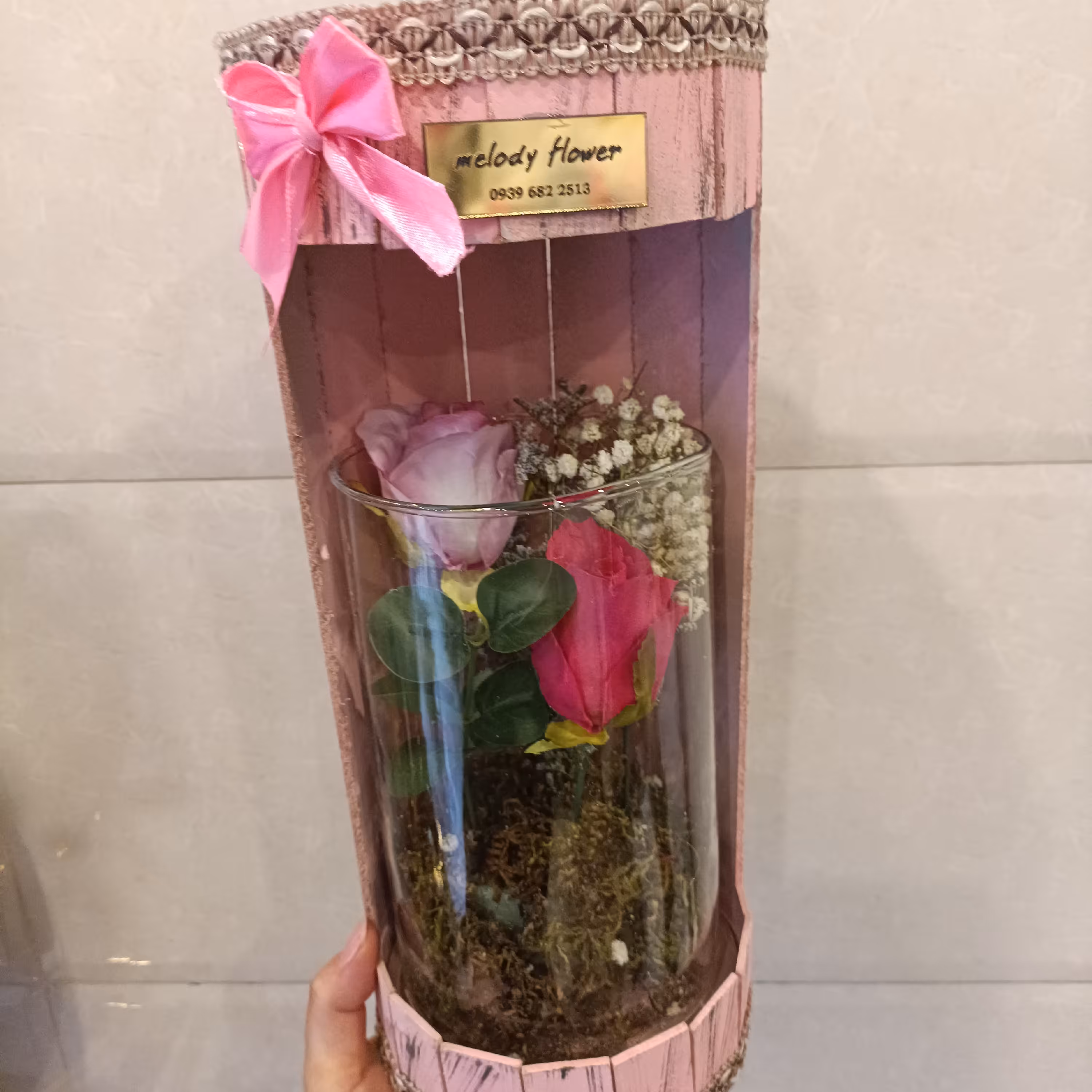 باکس استوانه چوبی شیشه ای 