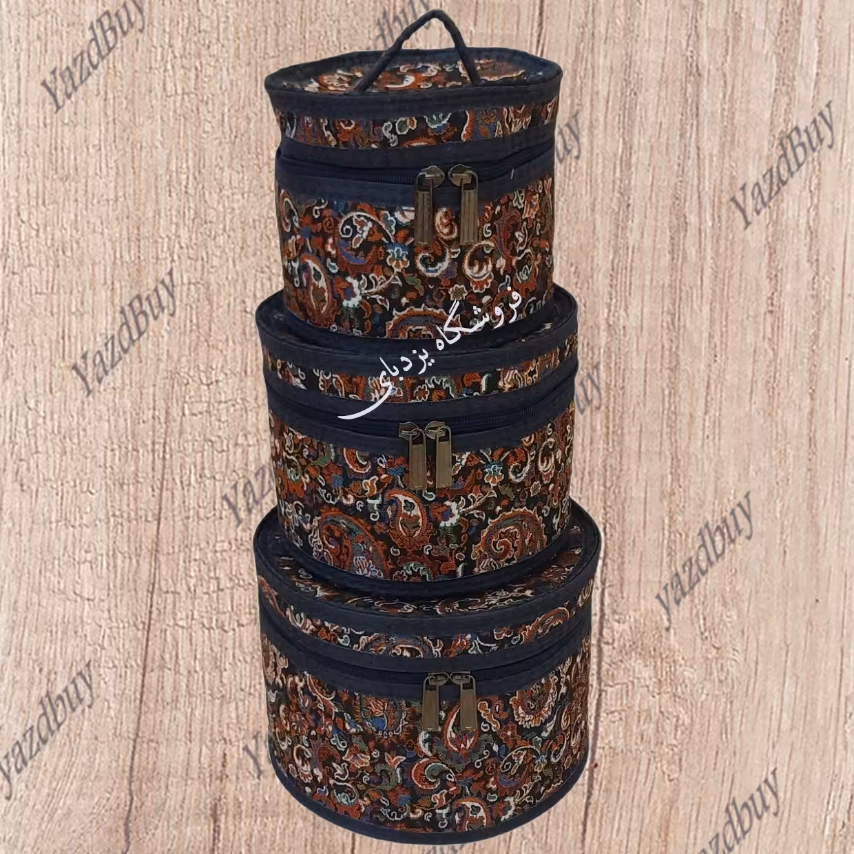 ست 3 تکه جاجواهری و لوازم آرایشی ترمه رنگ مشکی  