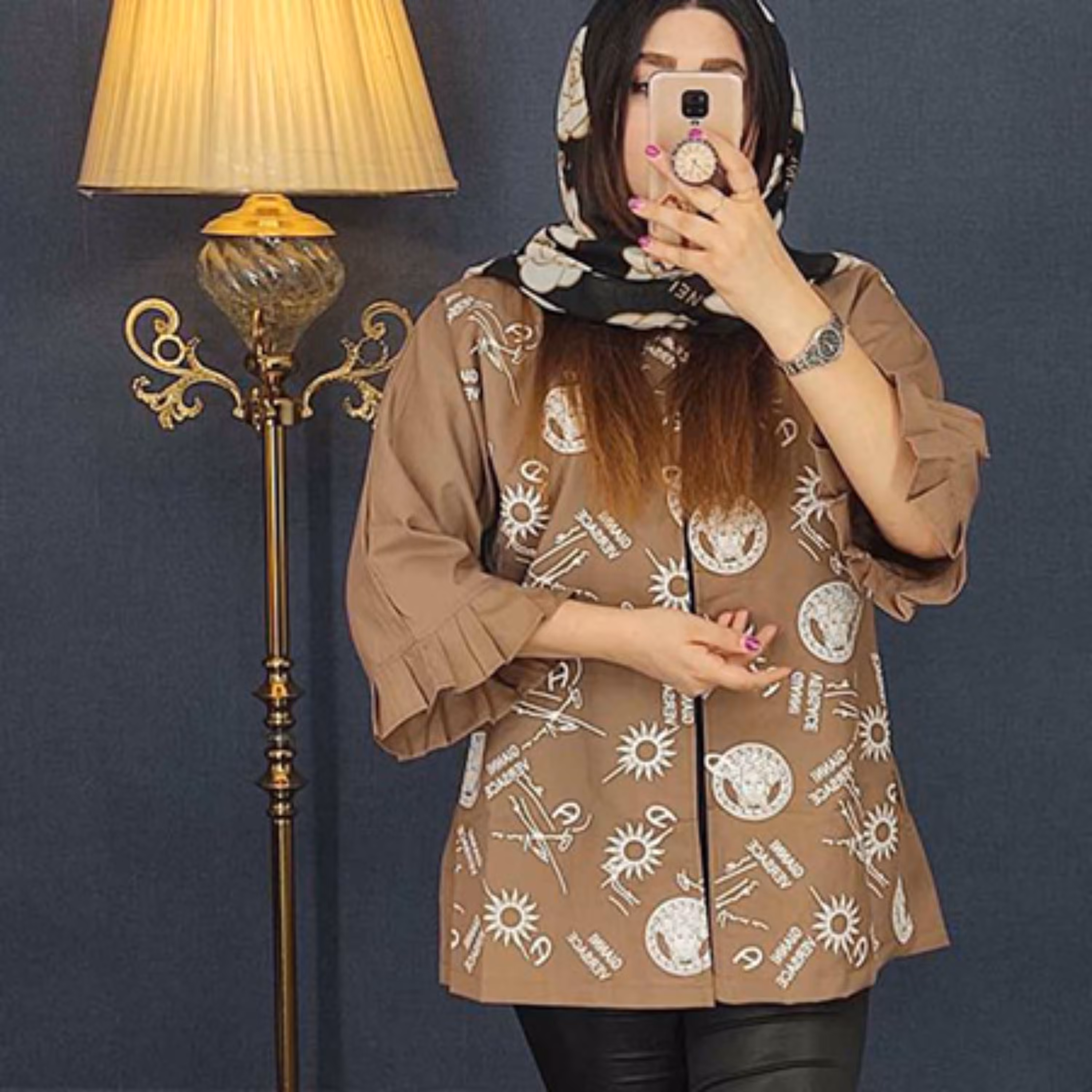 مانتو مدل کتی آستین پلیسه قهوه ای