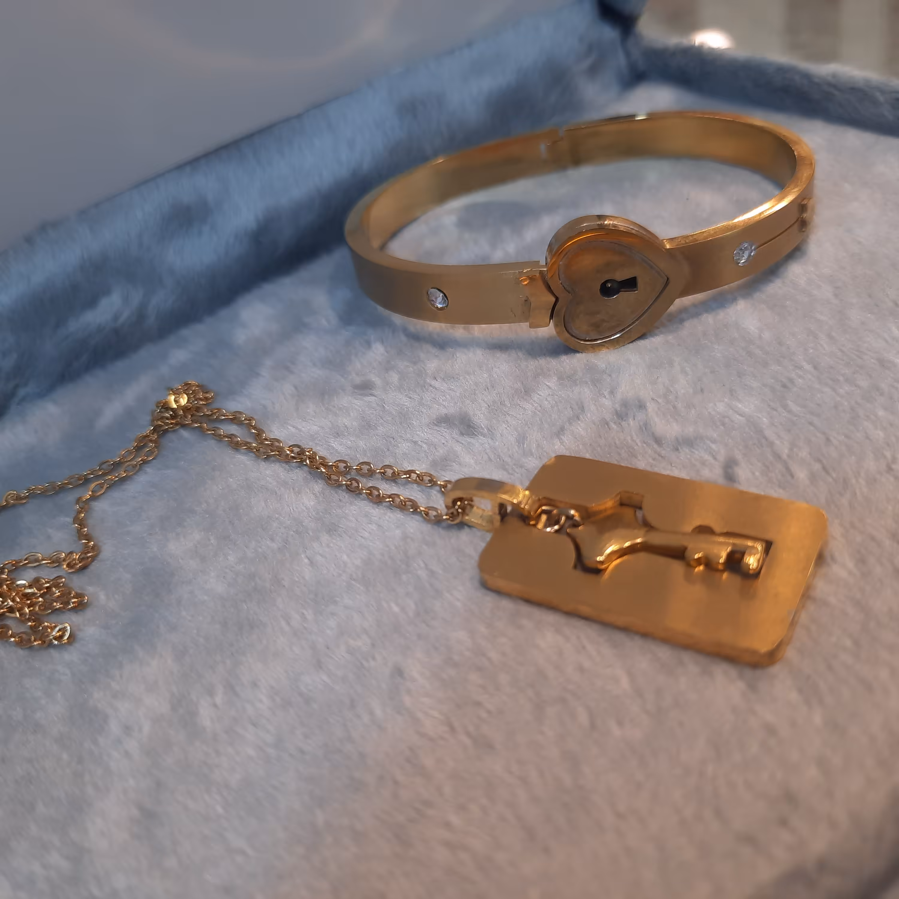 ست گردنبند و دستبند دوستی مدل قفل و کلید استیل رنگ ثابت