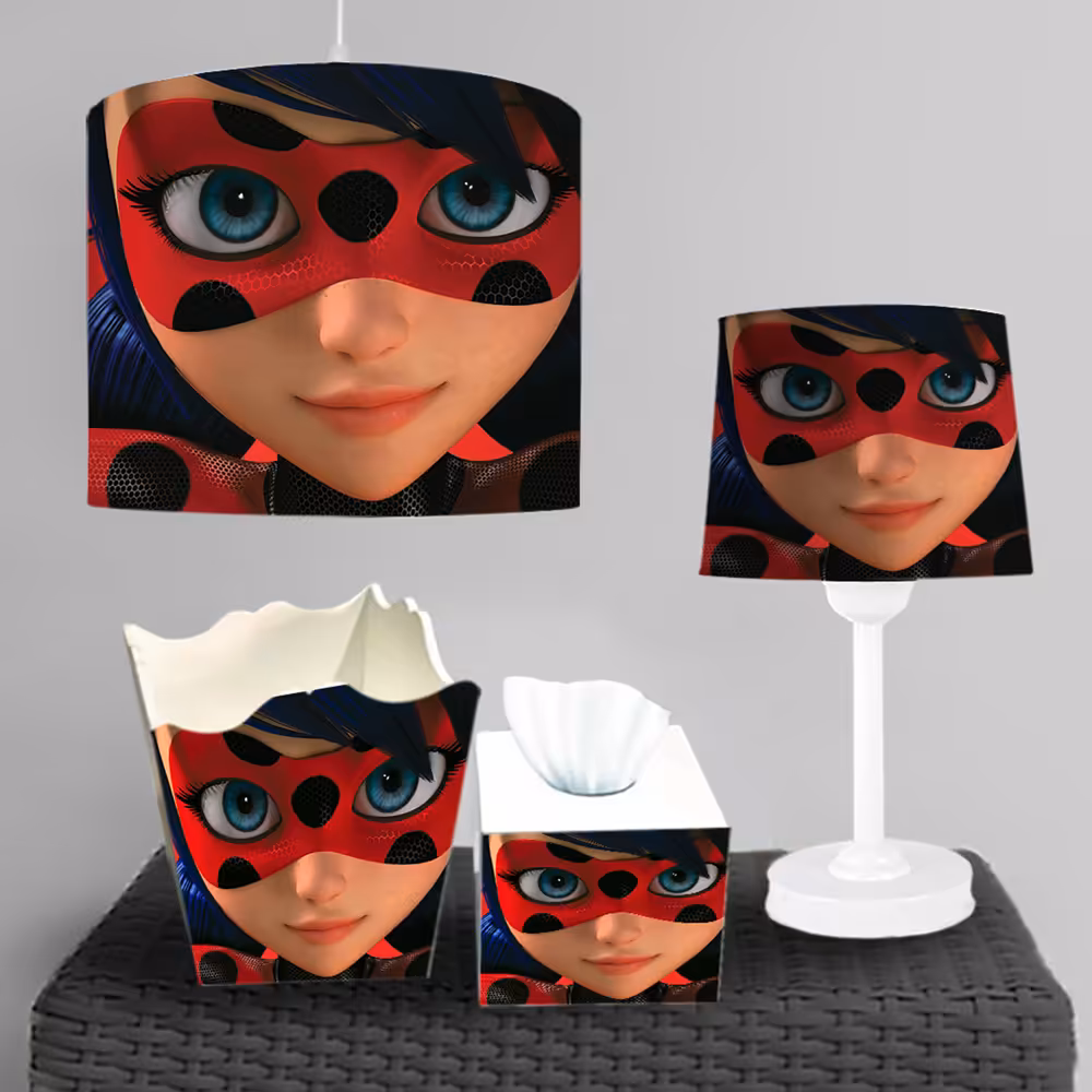 ست چراغ رومیزی و جعبه دستمال کاغذی طرح چهره دختر کفشدوزکی ba-5713