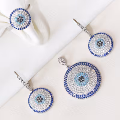 نیمست چشم نظر نقره زنانه بزرگ و مجلسی کد 1757