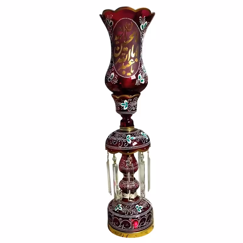 10279801-لاله شمعدانی متوسط ارتفاع 64-قطر دهانه 15-قرمز یا حسین ع برجسته-کنار منبری هیئت