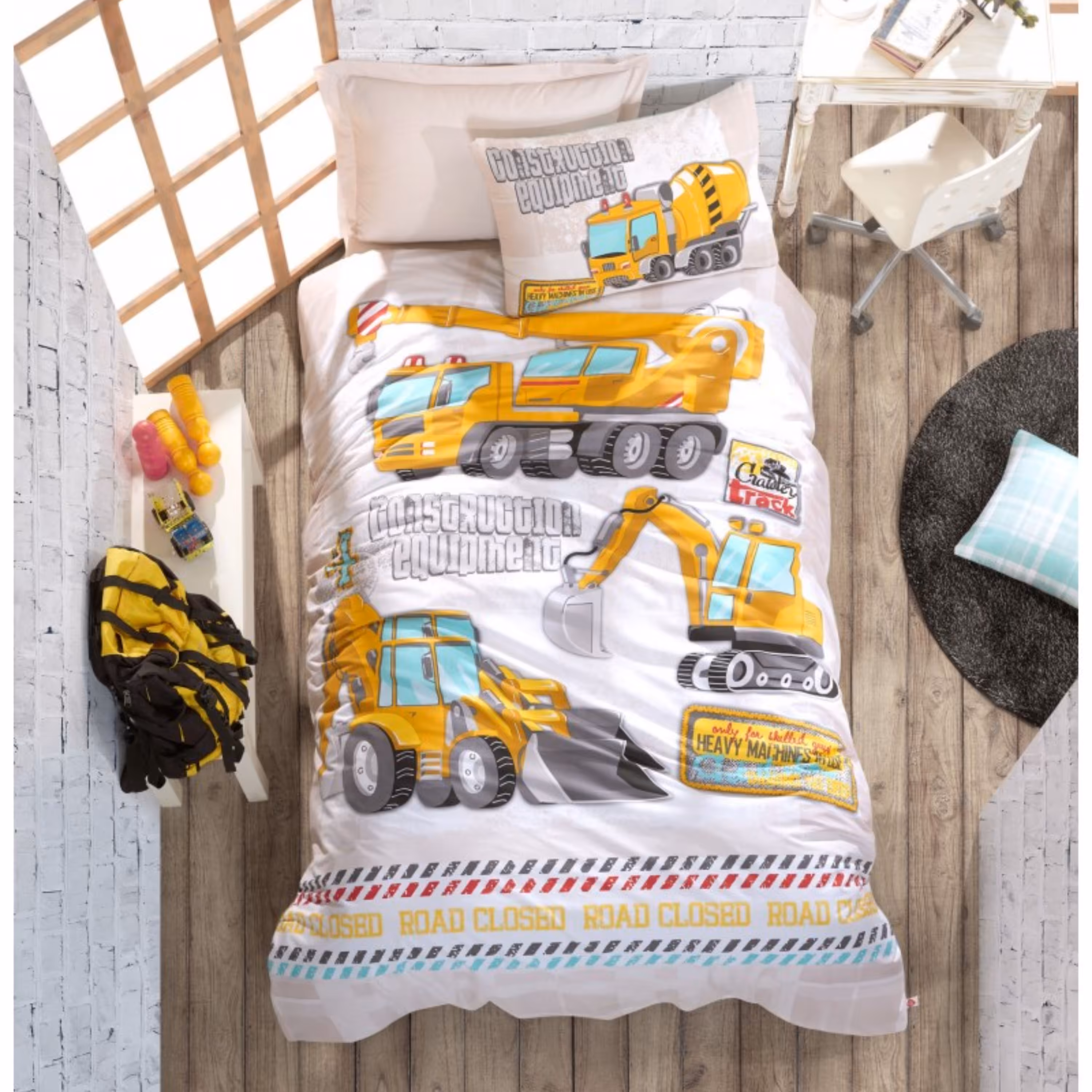 ست ملحفه کاتن باکس مدل Junior Track Turkuaz تکنفره 3 تکه