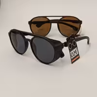 عینک آفتابی کائوچویی بغل طرح دار خلبانی دوپل یونیسکس یووی 400 OMبه همراه جلد زیپی و دستمال