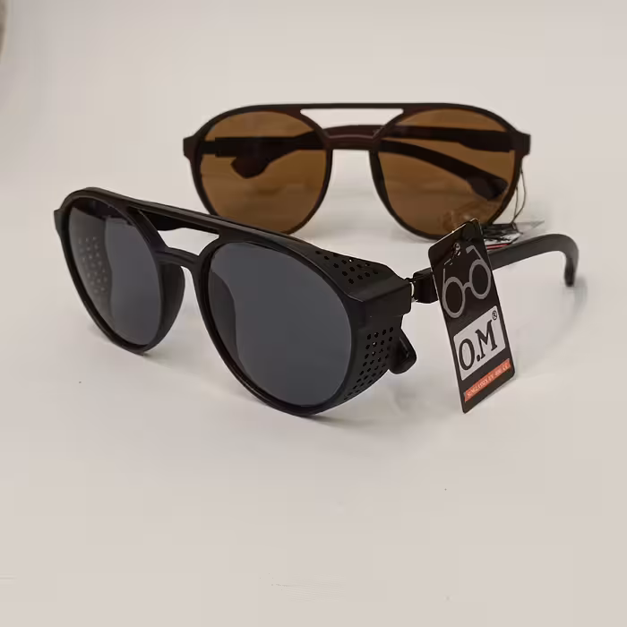 عینک آفتابی کائوچویی بغل طرح دار خلبانی دوپل یونیسکس یووی 400 OMبه همراه جلد زیپی و دستمال