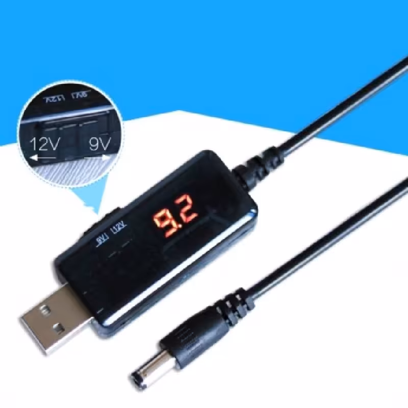 کابل USB افزاینده ولتاژ DC با خروجی 9V و 12V به همراه نمایشگر