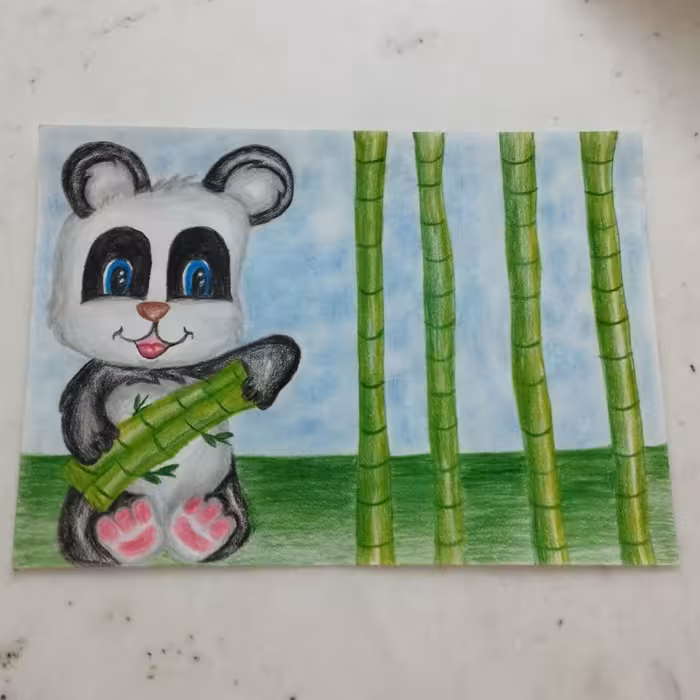 نقاشی مدادرنگی پاندا فانتزی 