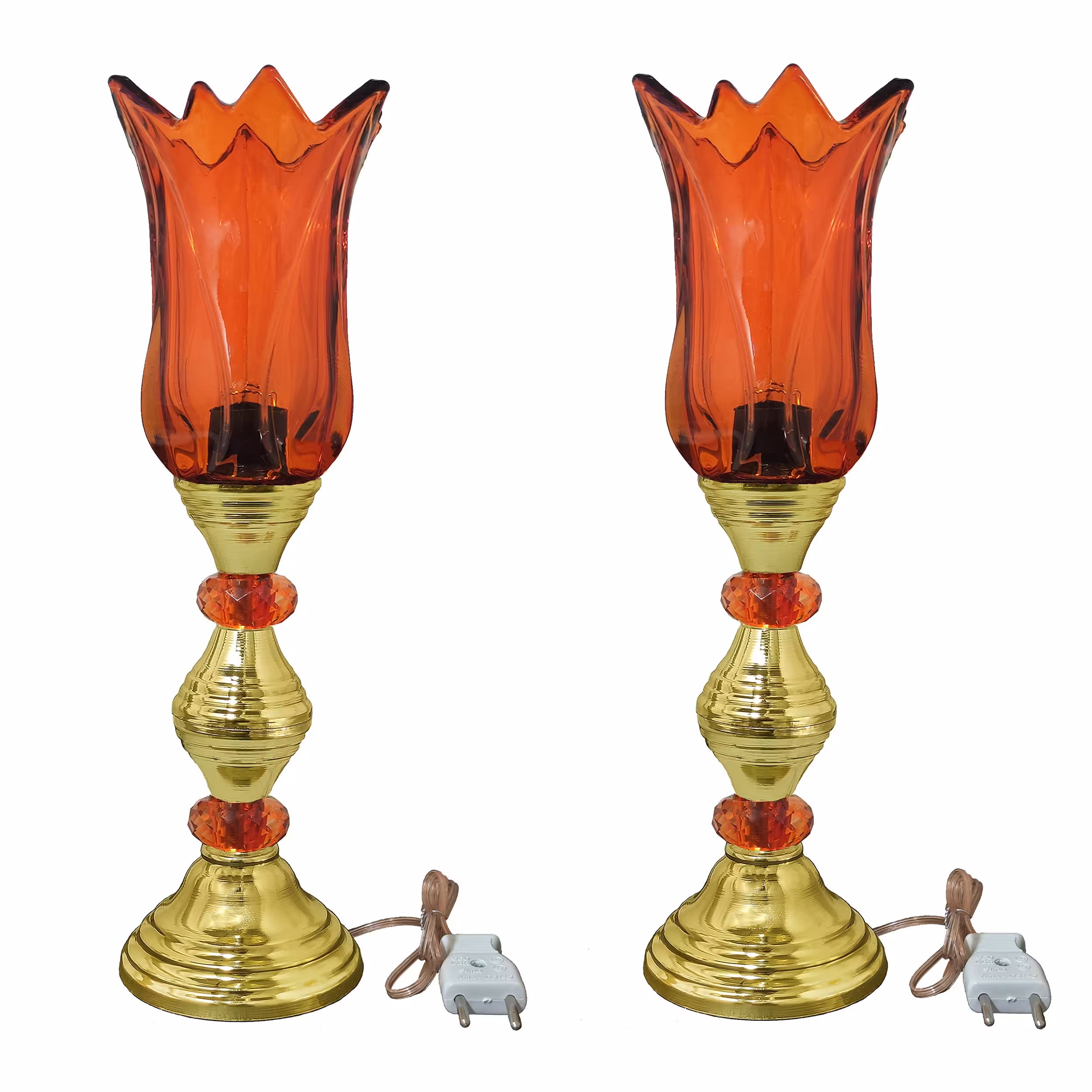 شمعدان آباژور لاله قلبی لامپ خور  دوتایی (رنگ نارنجی)