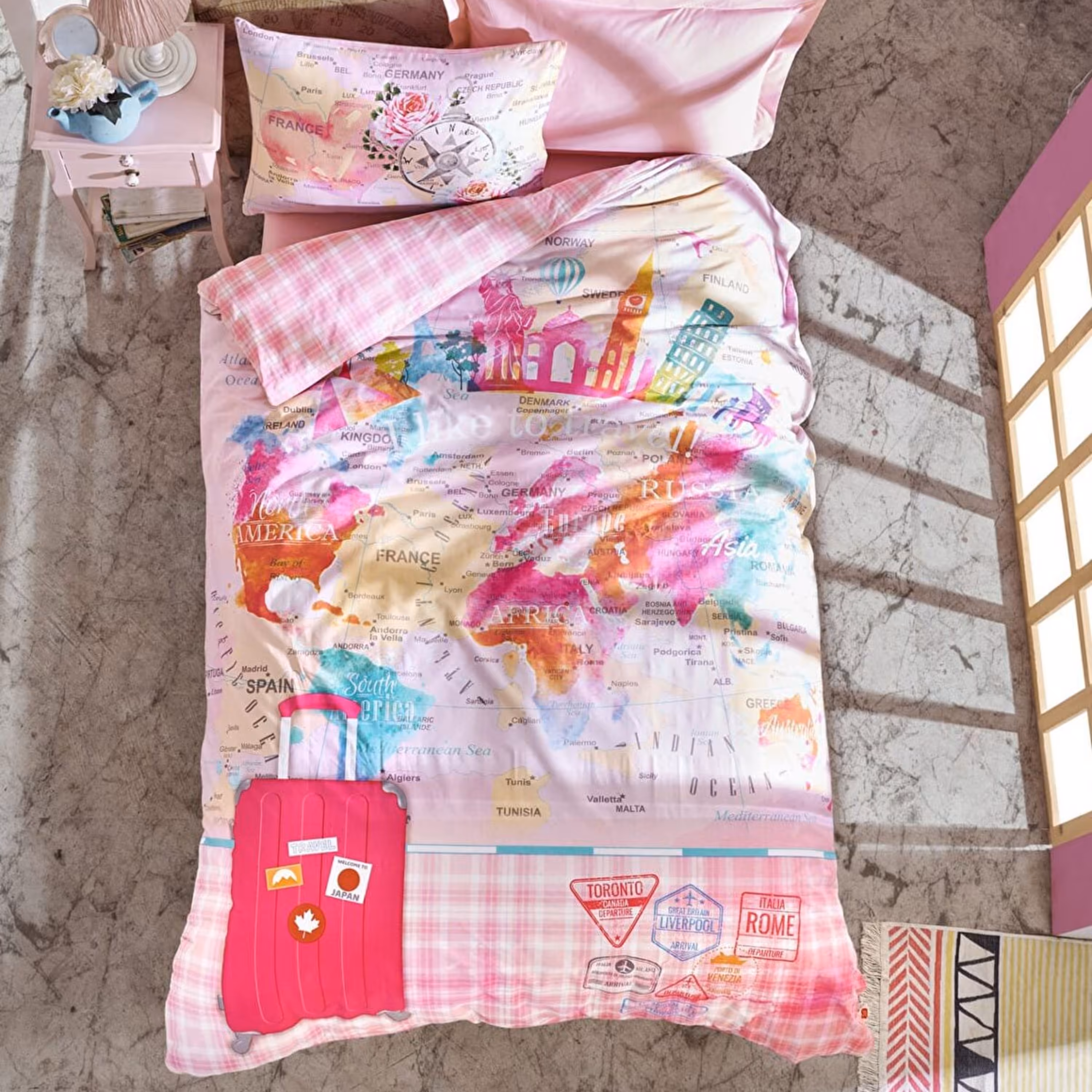 ست ملحفه کاتن باکس مدل Grils-Boys Escape Pembe تکنفره 3 تکه