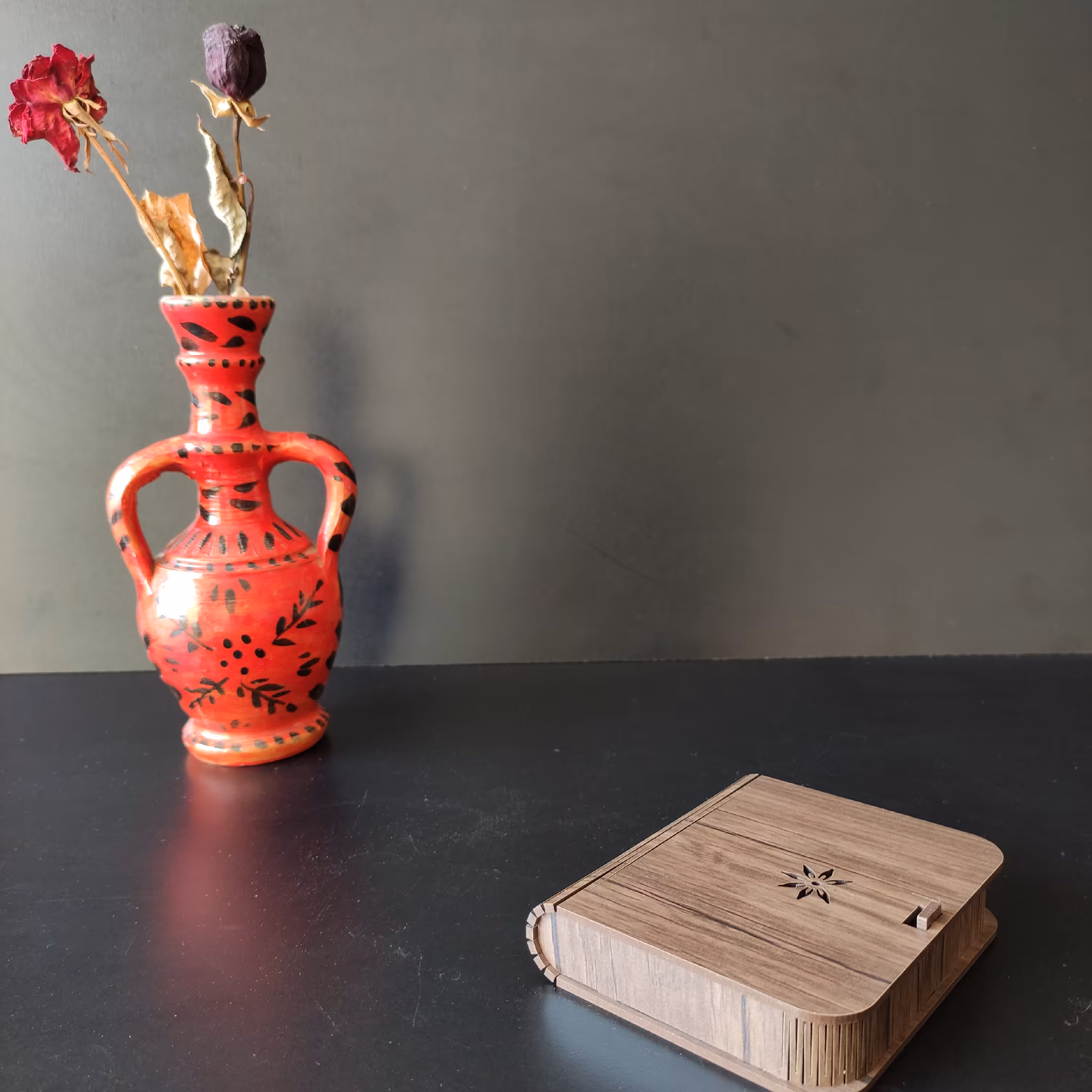 جعبه آکاردئونی طرح آنتیک قهوه