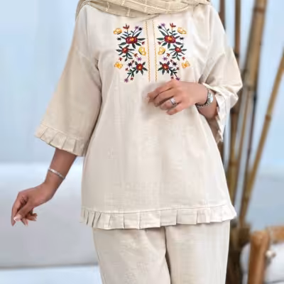 ست گلدوزی لینن شسته شده خنک برای تابستان