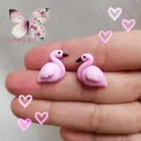 گوشواره میخی  دخترانه فانتزی طرح فلامینگو  صورتی کیوت و خوشگل