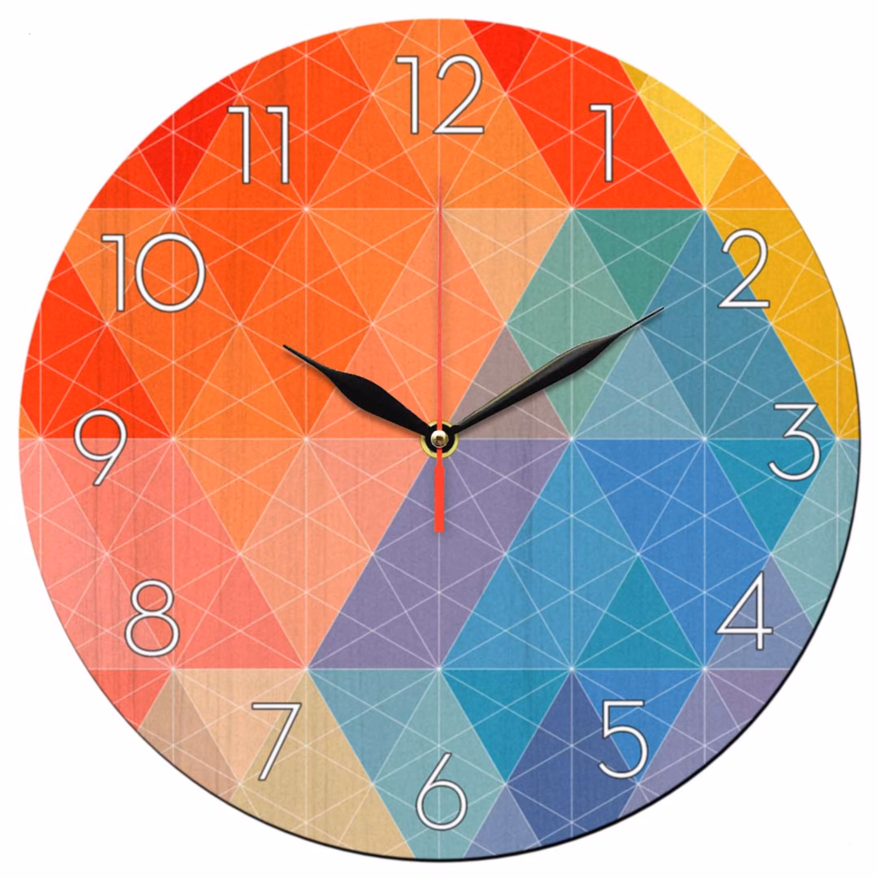 ساعت دیواری گرد مدل 1122 طرح مثلث های رنگارنگ سایز 30