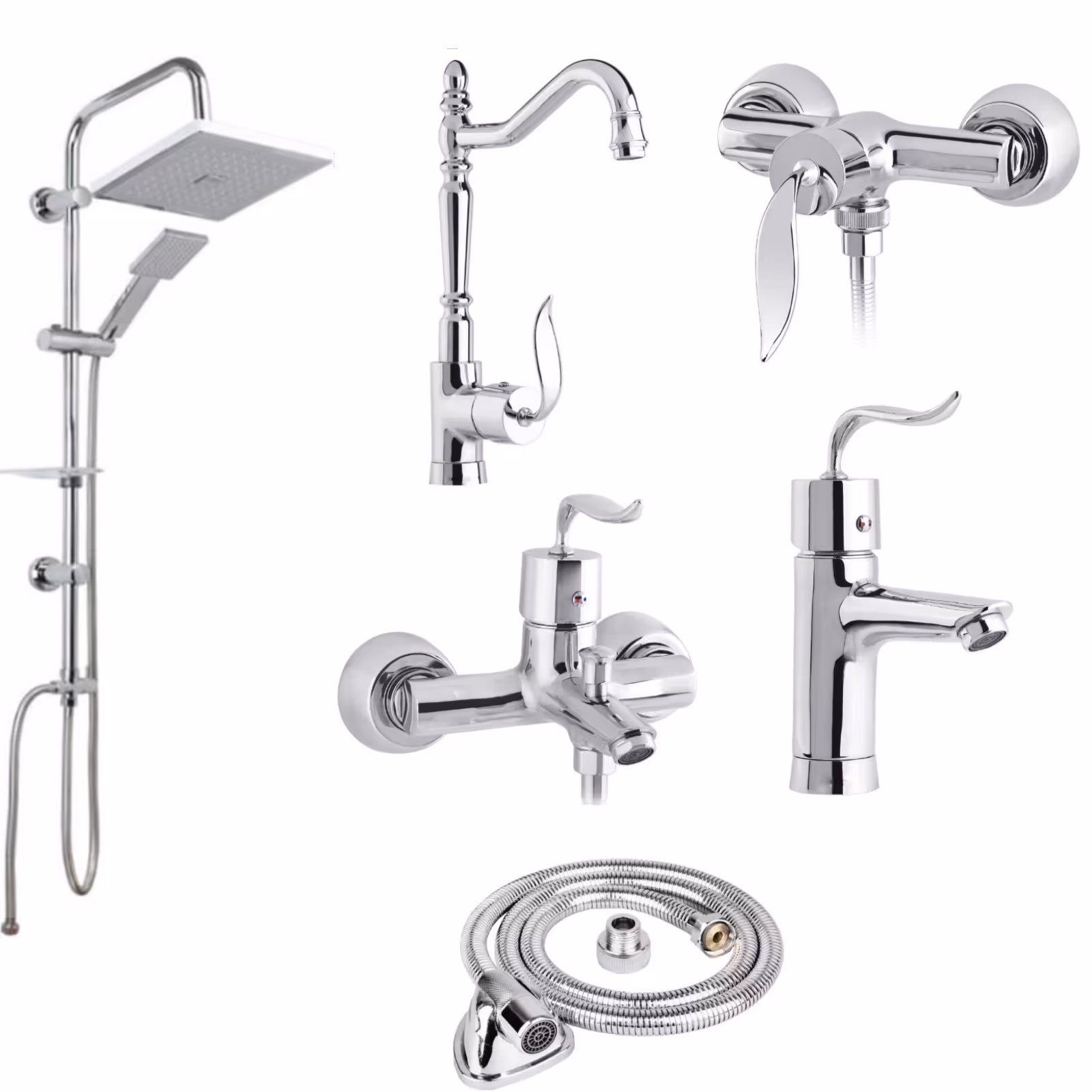  ست شیرالات رز مدل اسمارت نایت مجموعه 6 عددی کروم به همراه علم دوش دوکاره رسوبگیردار اتومات و شلنگ افتابه 