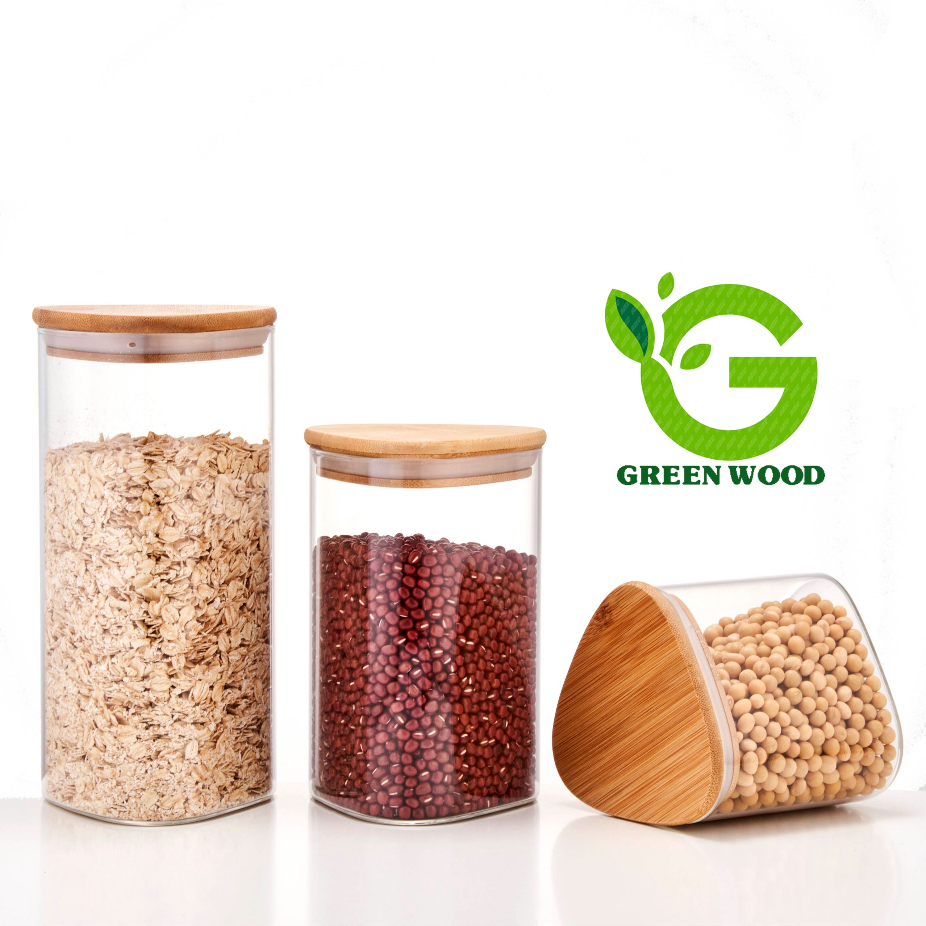 ست بانکه (جا حبوباتی) 3 عددی بامبو شیشه ای پیرکس مدل D95 کد Gw90301030