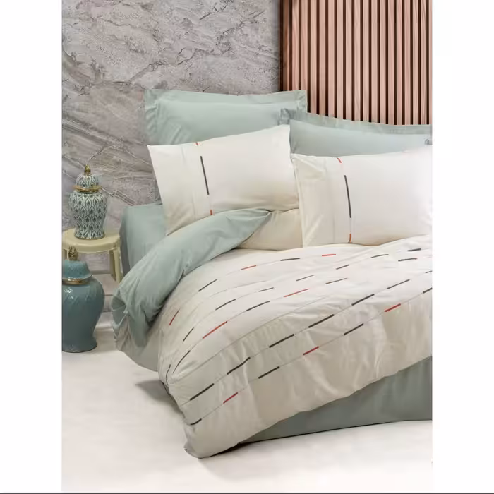 ست ملحفه کاتن باکس مدل Brode Rnf Ivory Yesil دو نفره 6 تکه