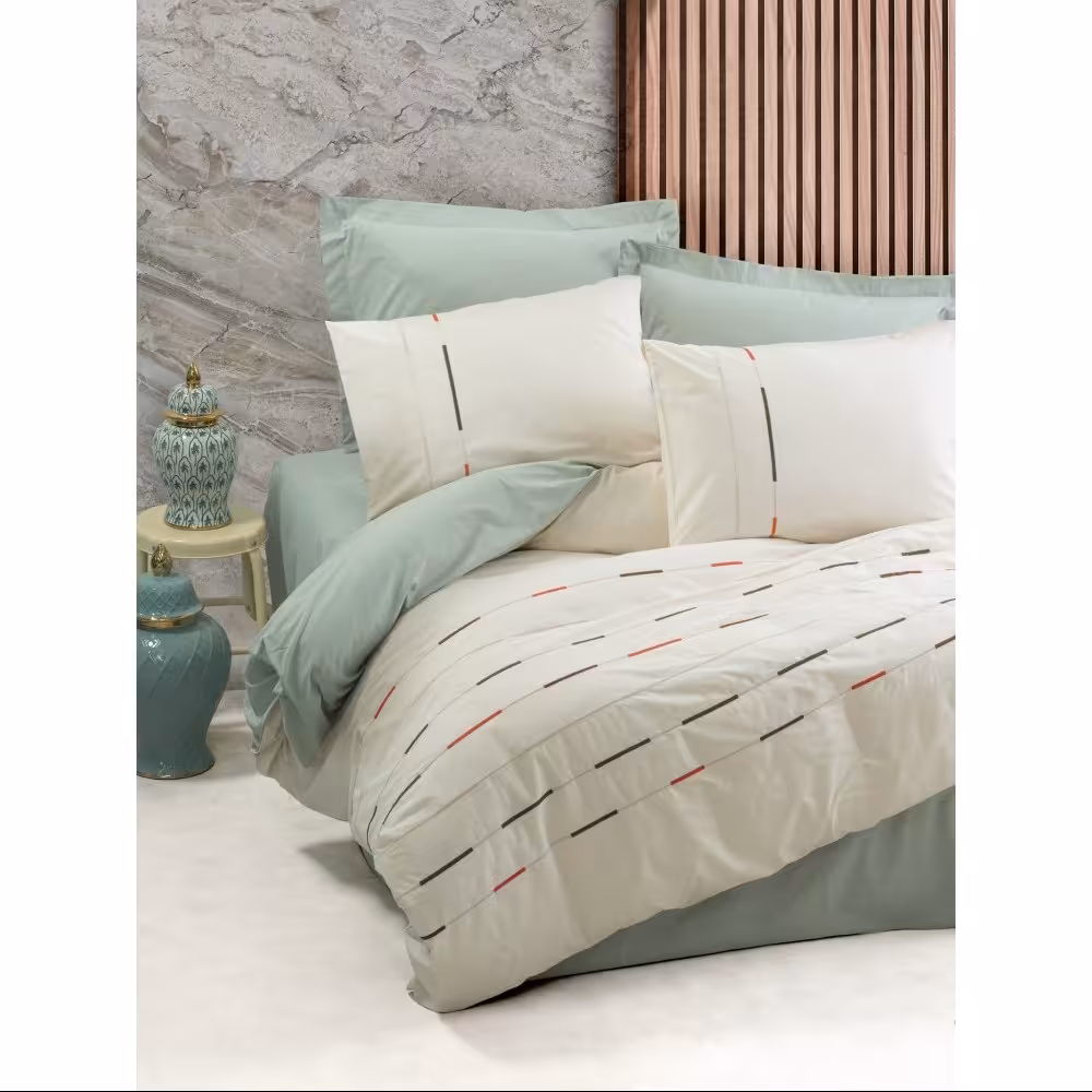 ست ملحفه کاتن باکس مدل Brode Rnf Ivory Yesil دو نفره 6 تکه