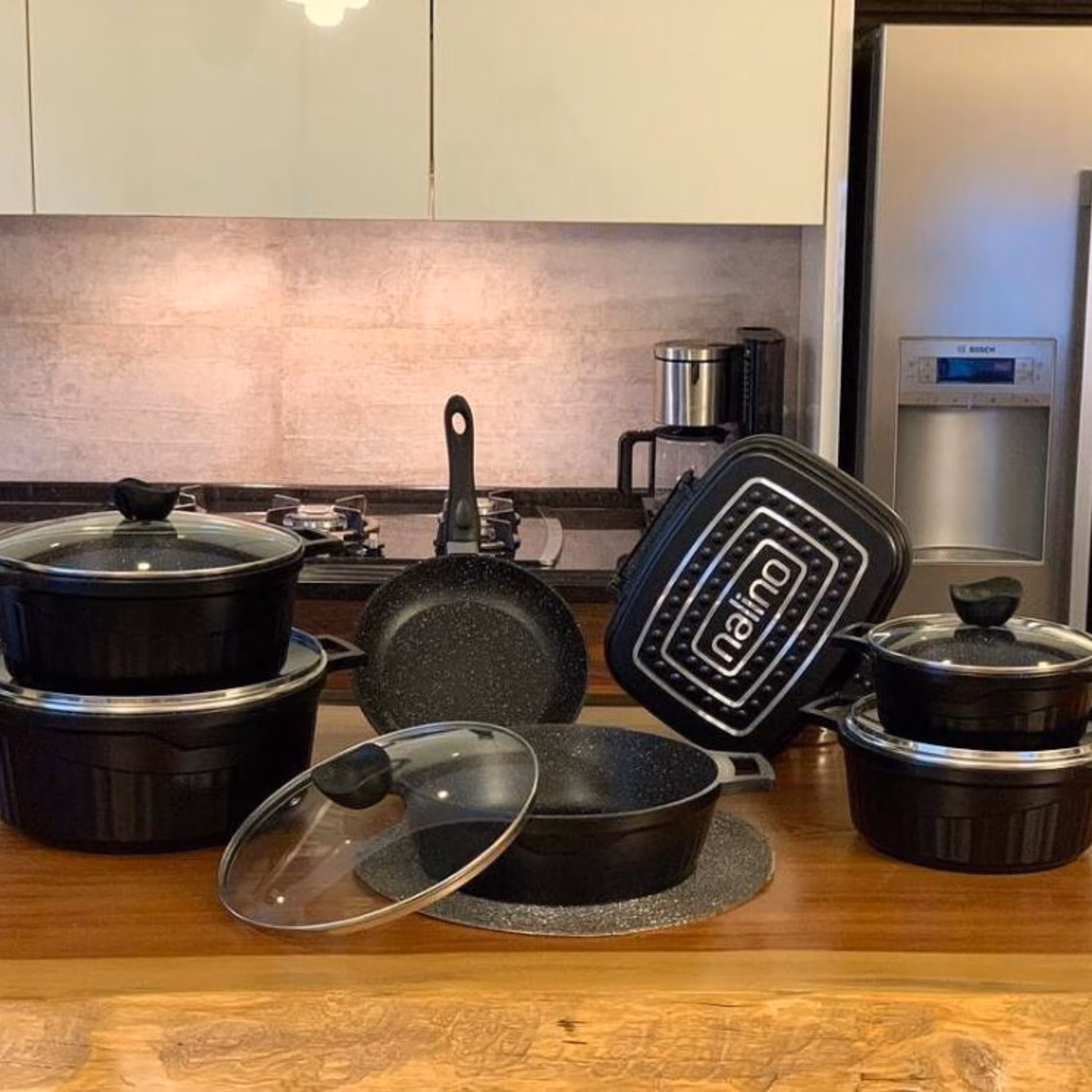 سرویس قابلمه طرح چدن 15 پارچه مشکی نالینو