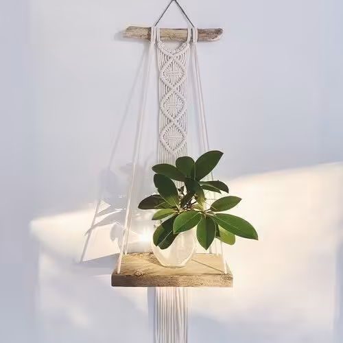 شلف دیواری مکرومه (ارسال رایگان)با چوب طبیعی 20×20