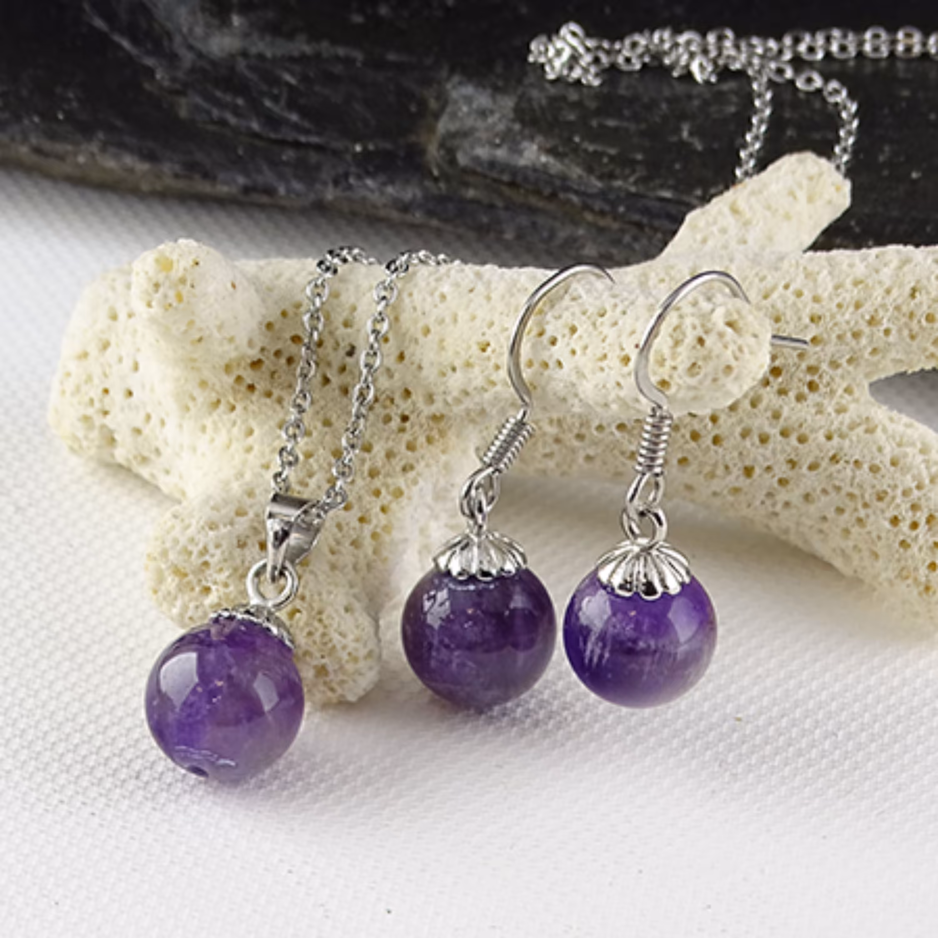 ست گردنبند و گوشواره سنگ آمتیست