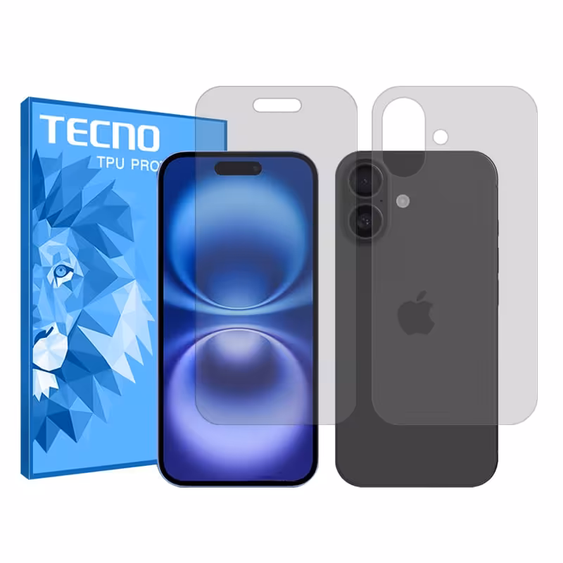 گلس صفحه نمایش و پشت گوشی اپل iPhone 16 Plus مدل هیدروژلی شفاف برند تکنو کد SS