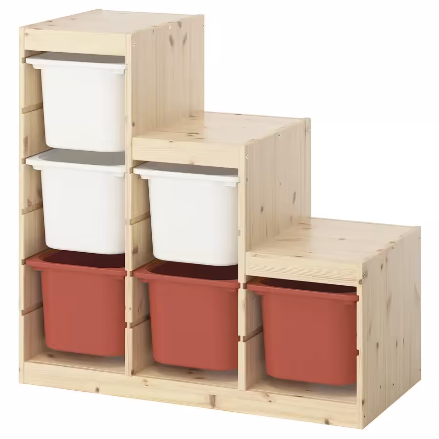ترکیب نظم‌ دهنده با جعبه‌ ایکیا مدل TROFAST چوب کاج/ سفید/ قرمز، ۹۴x۴۴x۹۱ سانتی‌متر