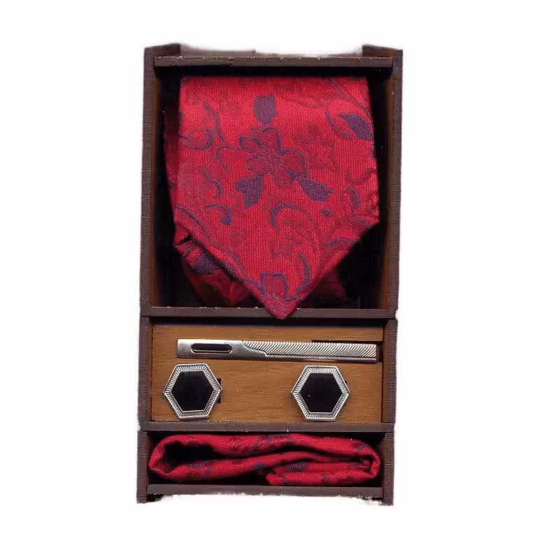 ست کراوات و دستمال جیب و دکمه سردست و گیره کراوات مردانه کد 02