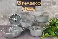 سرویس قابلمه گرانیت برند ناسیکو مدل نقره ای 11پارچه رنگ طوسی