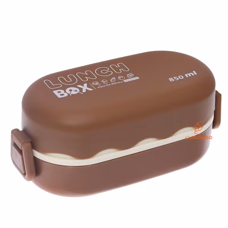 ظرف غذا بیضی دو طبقه قهوه ای