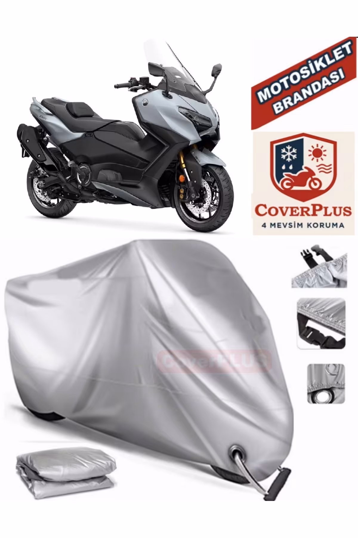 چادر موتورسیکلت خاکستری موتور سازگار با قفل برزنتالین یاماها 2025 TMAX TECH MAX MOTORCYCLE TARGET MOTOEN MotoEn