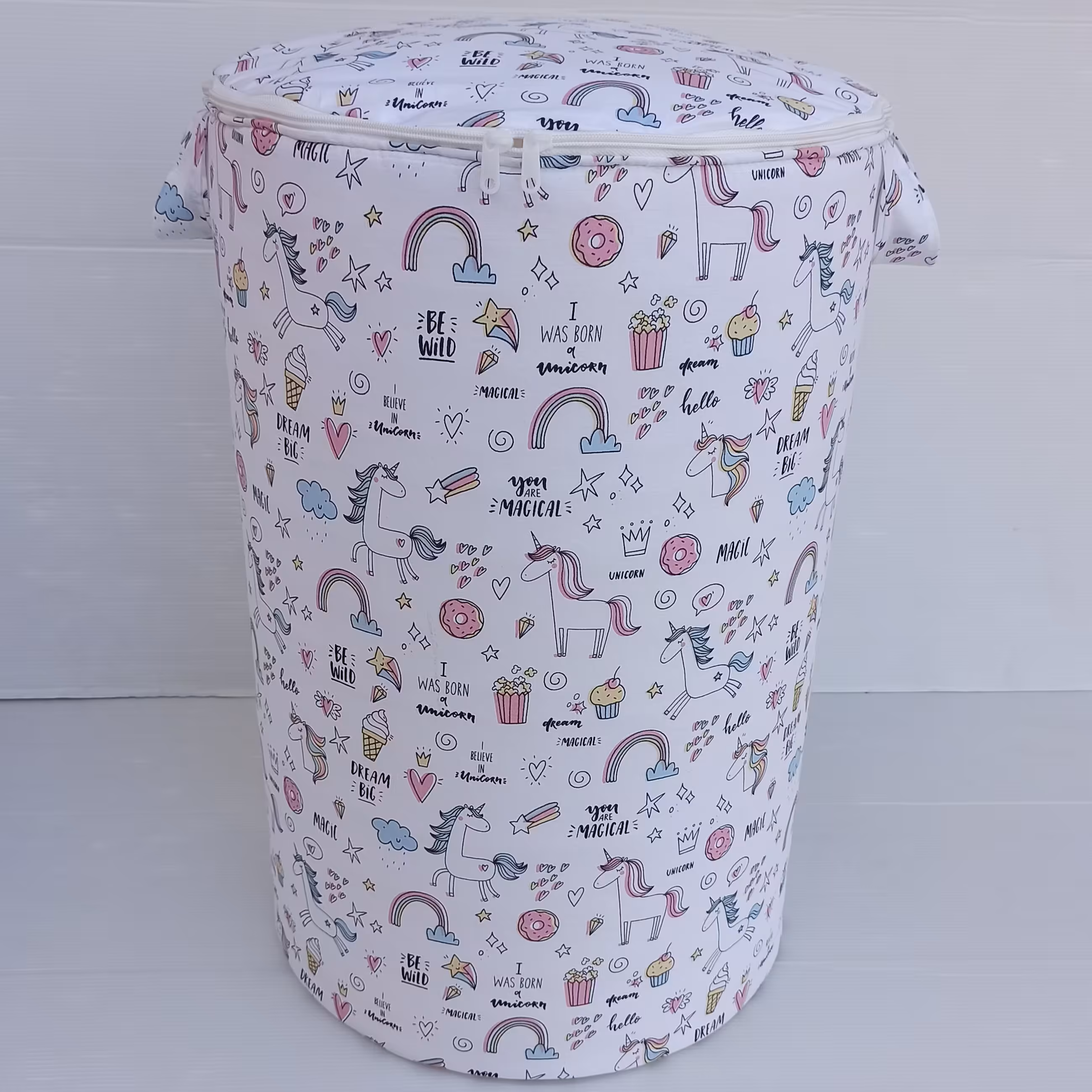 باکس نظم دهنده استوانه ای پارچه ای درب دار زیپی دخترانه یونیکورنی نمایه