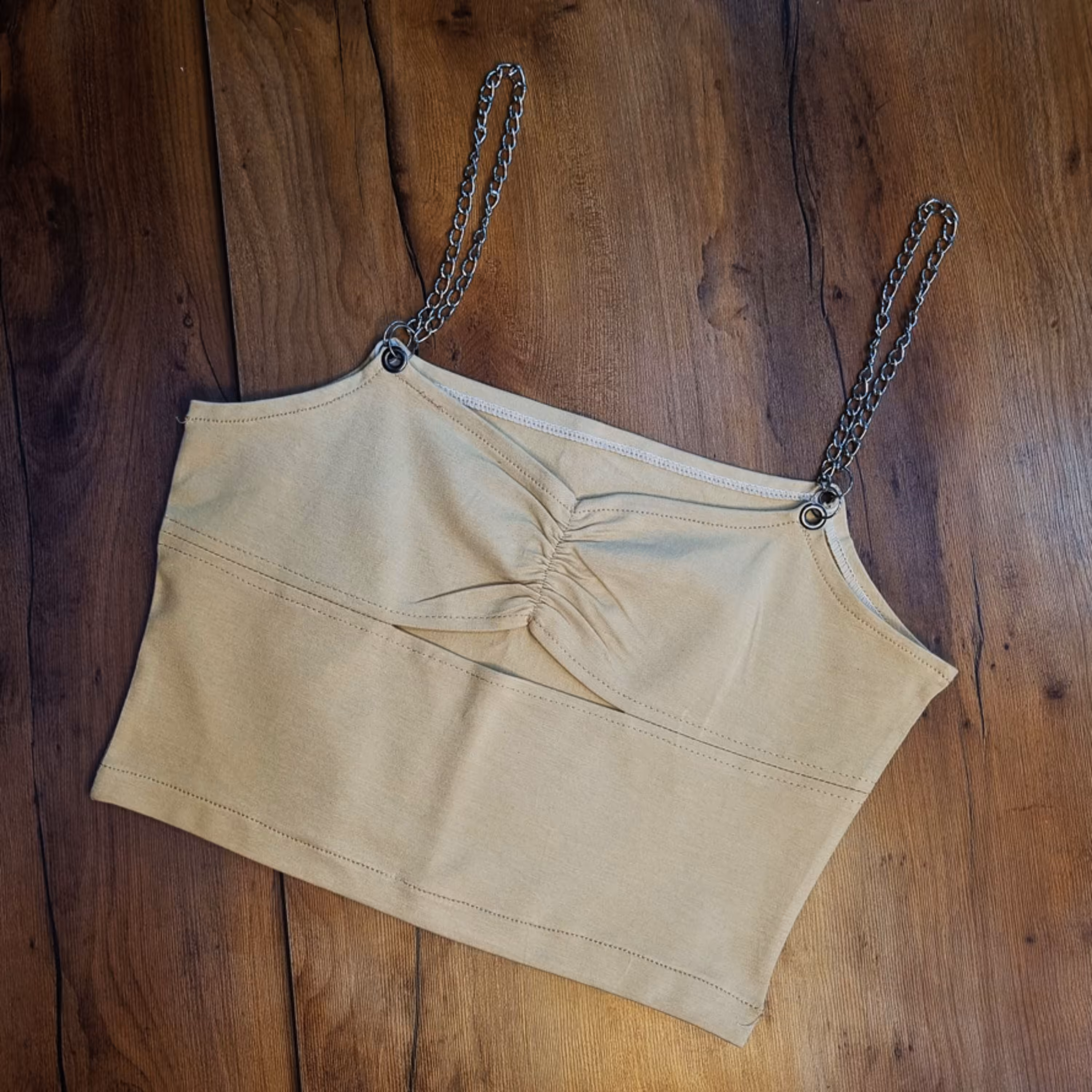 تاپ زنجیری چشمی کرم جنس نخی فری سایز