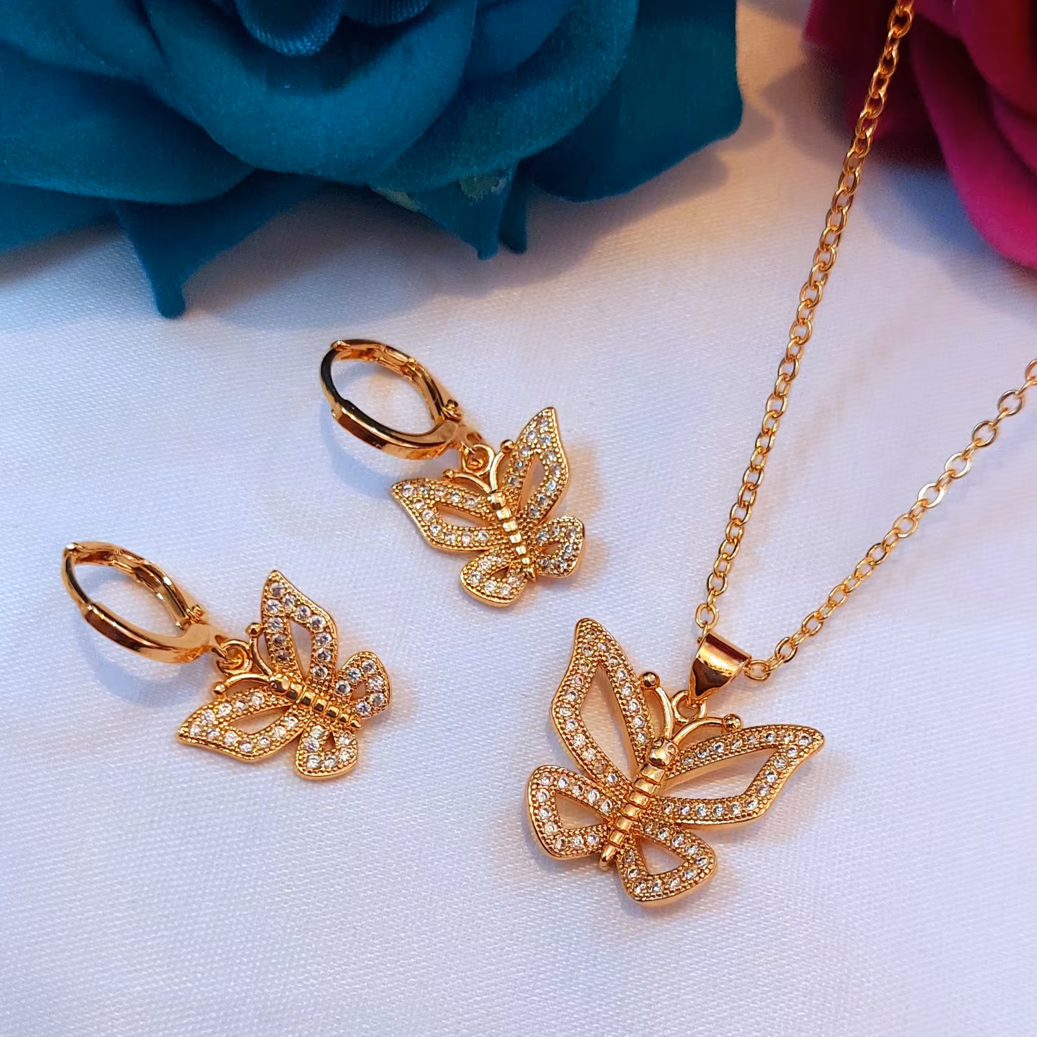 نیم ست ژوپینگ طرح پروانه نگین دار با دوام رنگ عالی و ضد حساسیت