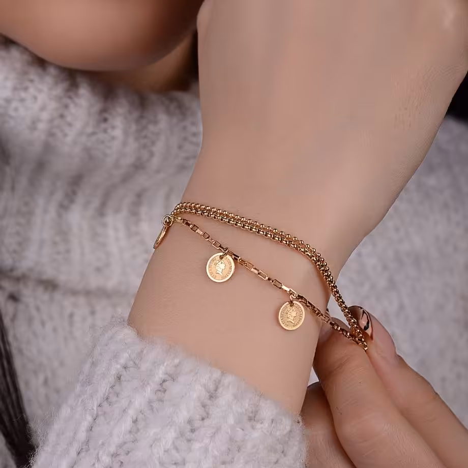 دستبند سه ردیف الیزابتی چند سکه