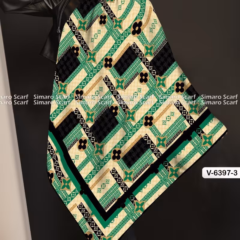 روسری نخی زمینه   سبز ترکیبی تک طرح  طرح دار جدید عیدانه وپرفروش 