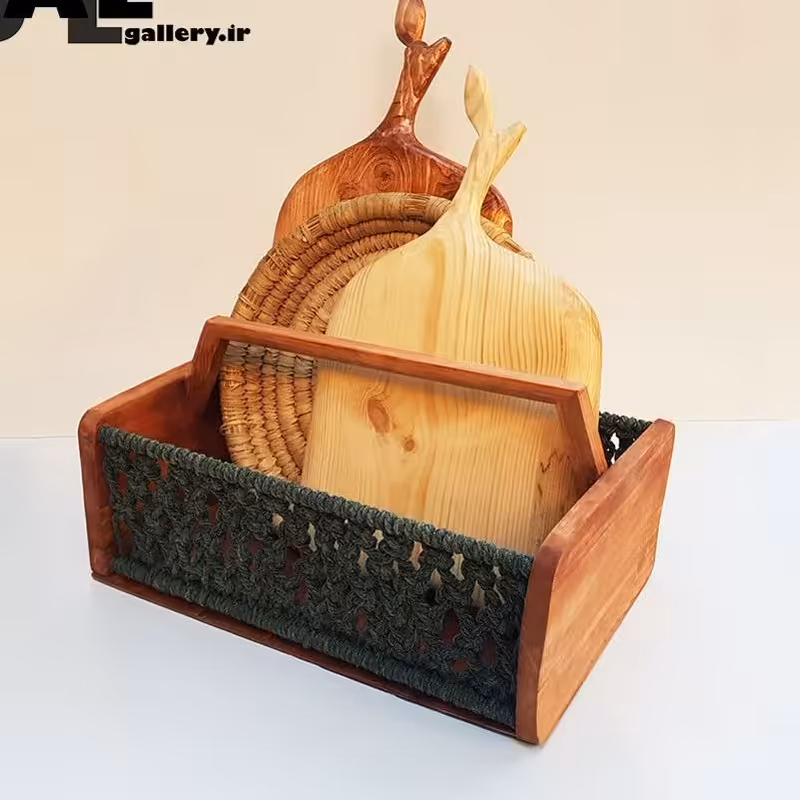 رایزر  مکرومه و چوب گالری هنریون یک محصول خاص و جدیدنظم دهنده وسایل آشپزخانه میزکار 
