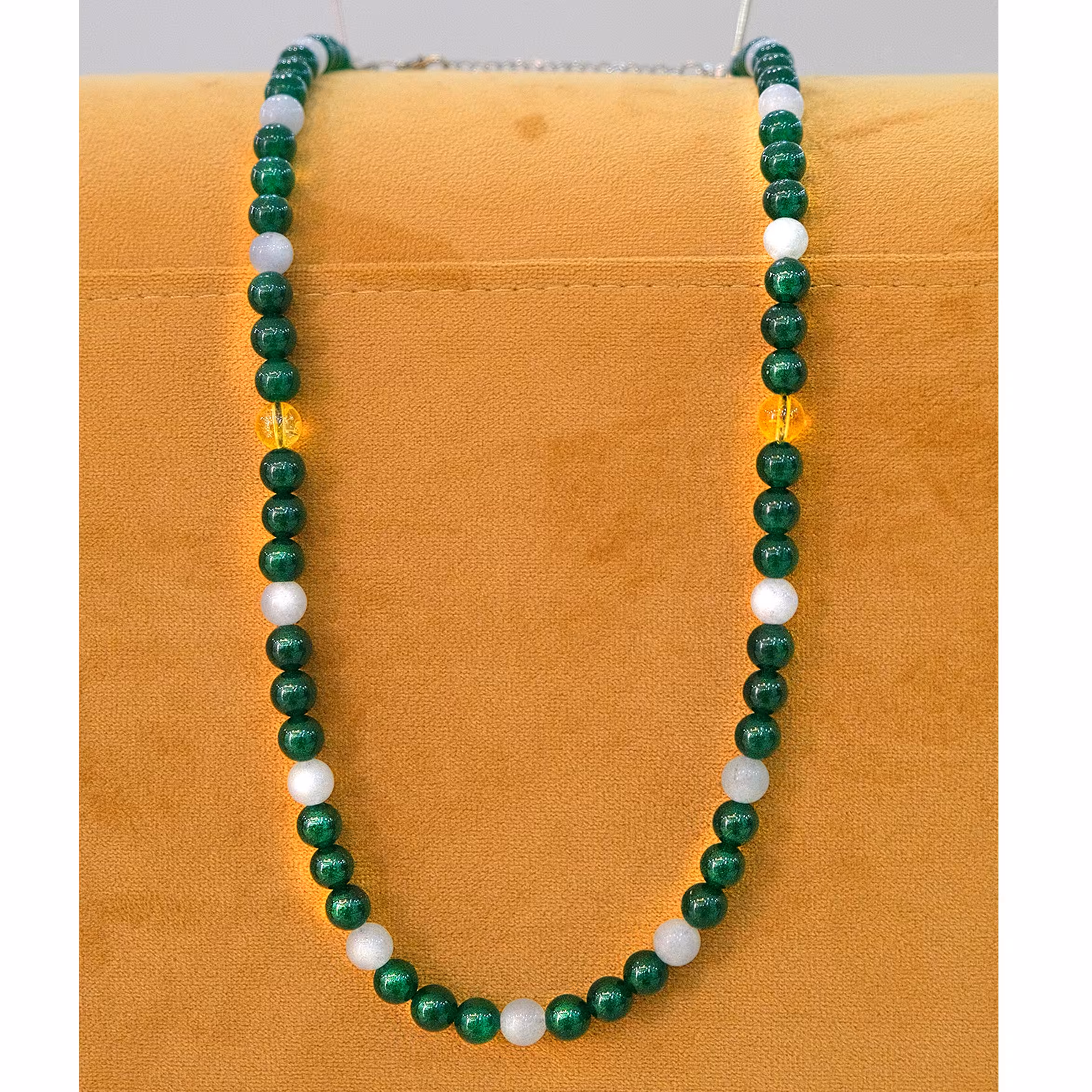 گردنبند سلطنتنی سنگ معدنی و طبیعی یشم و آکوامارین و سیترین 