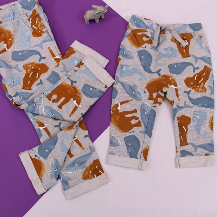 شلوار اسلش پسرانه و دخترانه طرح فیل و نهنگ طوسی 