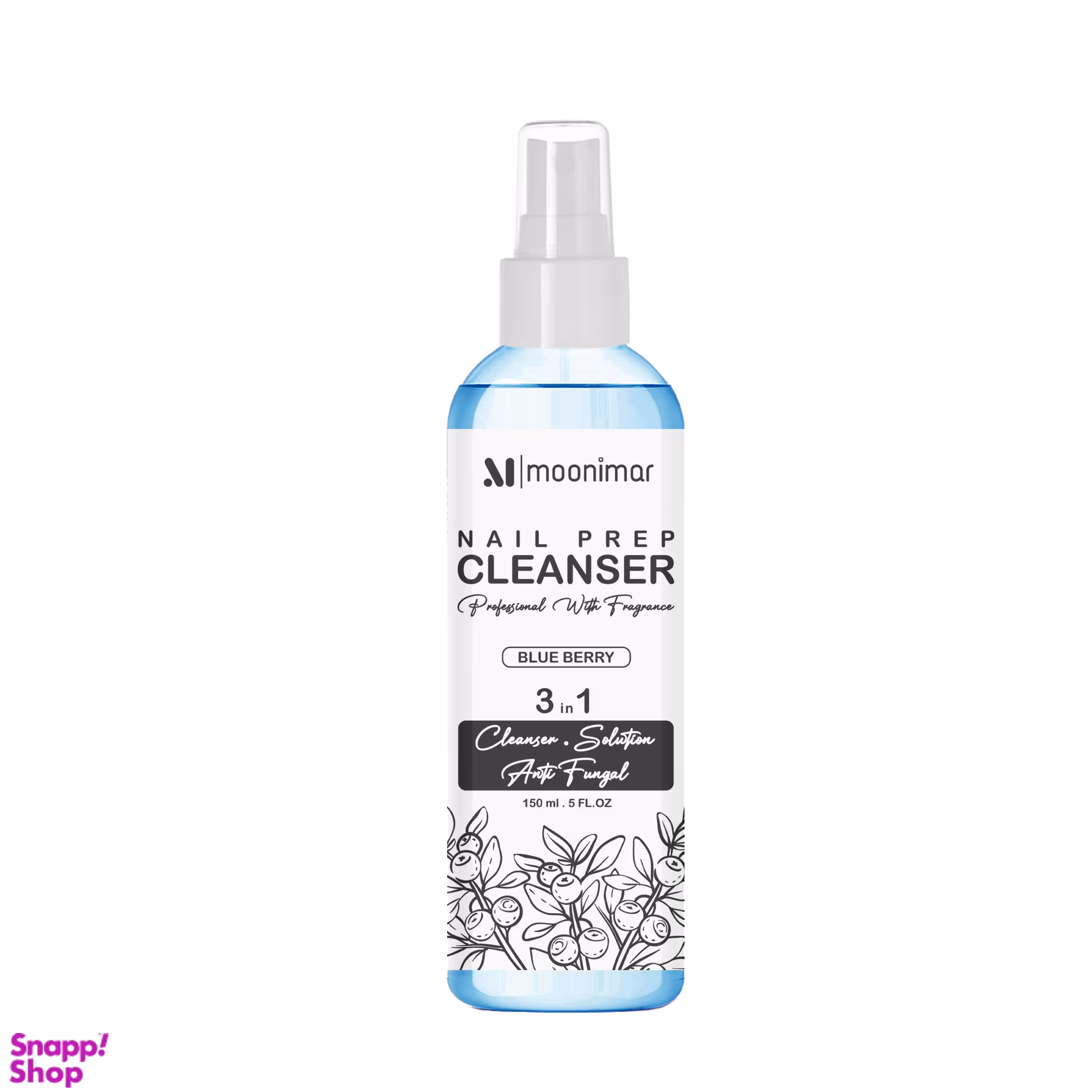 کلینزر کاشت ناخن مونیمار مدل Blue Berry سه کاره حجم 150 میلی لیتر