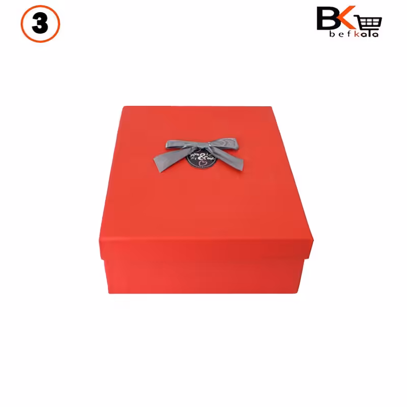 باکس کادویی مستطیلی ساده قرمز پاپیون دار سایز متوسط کد 40 سایز سه 