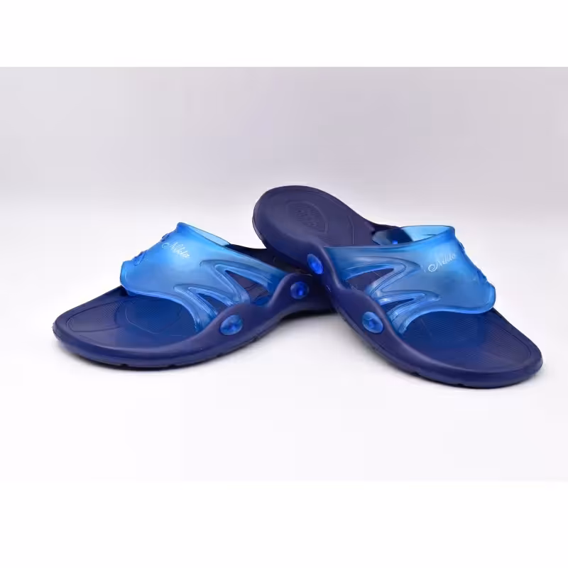 دمپایی نیکتا کد180 جنس زیره صندل PU بسیارنرم وراحت جنس رویه pvc شیشه ای طلقی بسیار نرم و مقاوم سایز 40 تا 43 رنگ سورمه ا