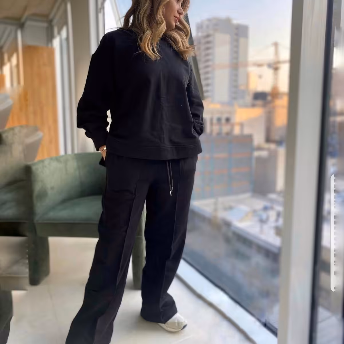 ست دورس و شلوار نیم بگ ساده و شیک با قیمت عالی