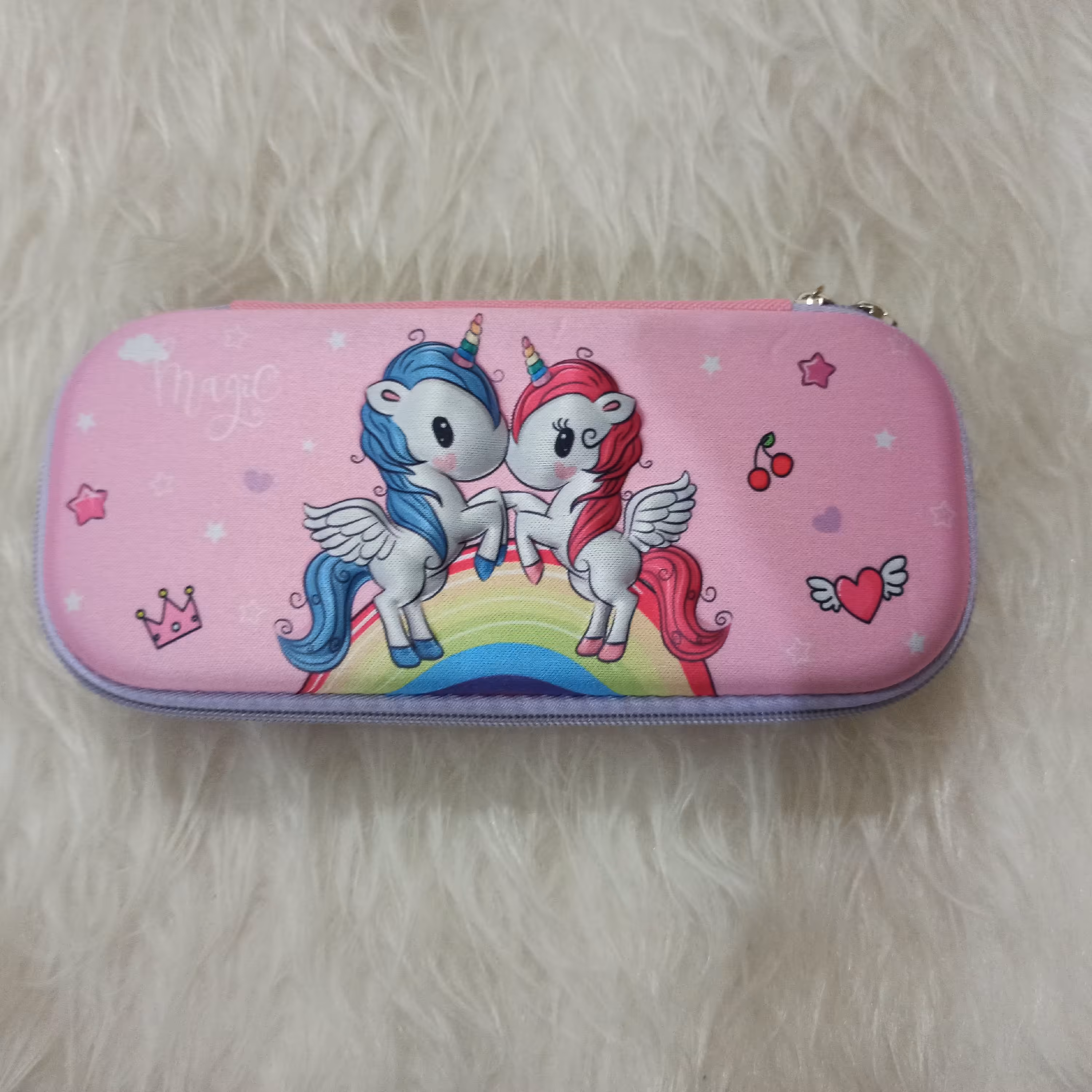 جامدادی دخترانه بزرگ، طرح  یونیکورن، رنگ صورتی، سایز22*10،بسیار جادار